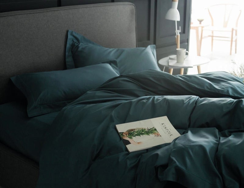 Eikei Solid Color Egyptian Cotton Duvet Cover Luxury Bedding Set High Thread Count Long Staple Sateen Weave Silky Soft Breathable Pima Quality Bed Linen (Pine Green, Queen) - Image 2